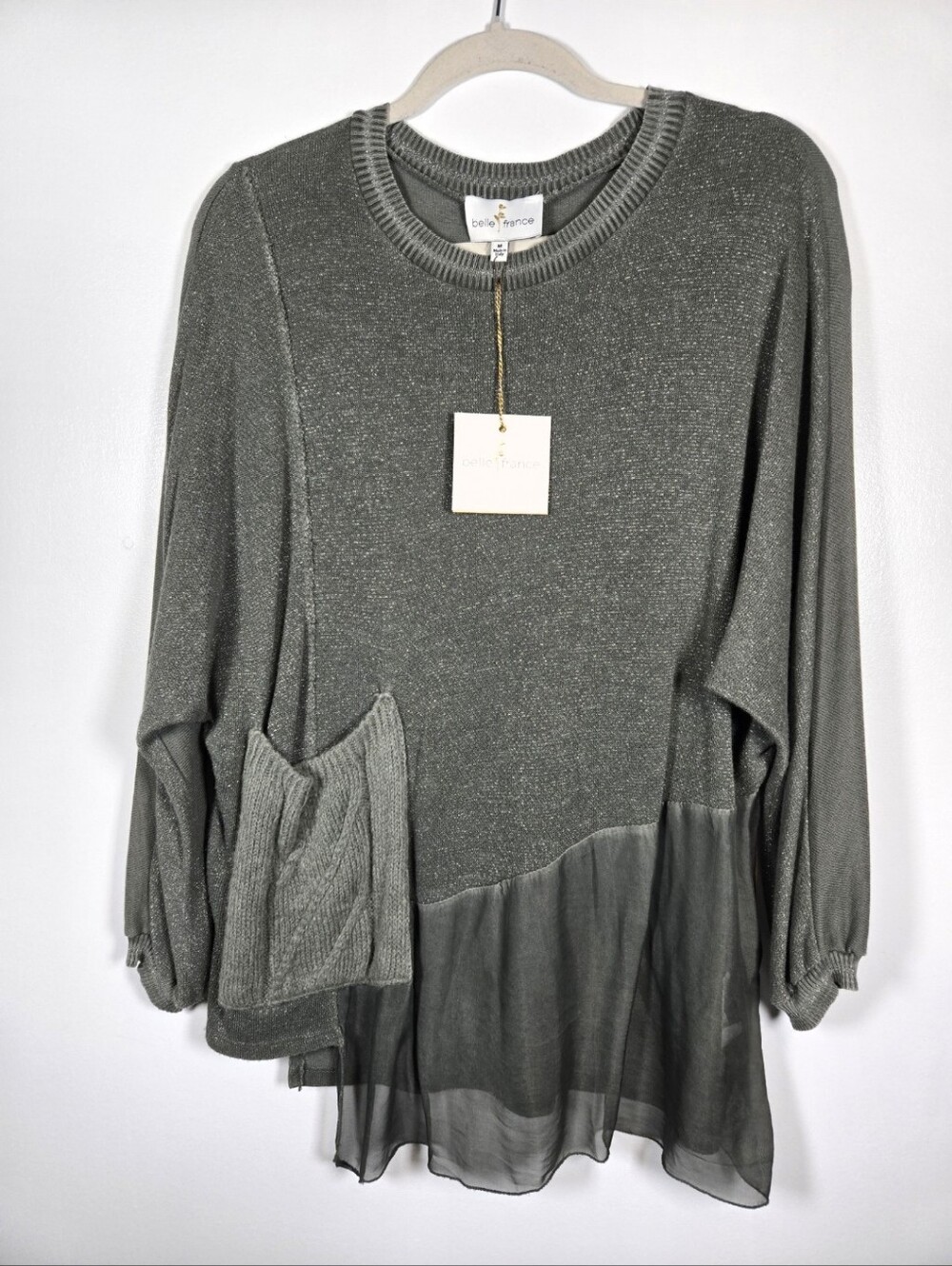 NEW Belle France Silk Blend Mixed Media Sparkle Lagenlook Tunic Top Medium
